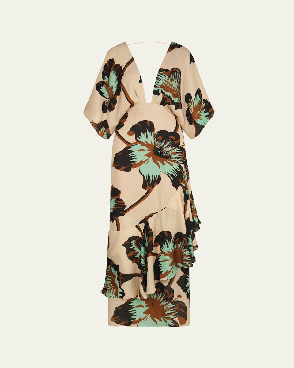 Tesoro Escondido Plunging Floral Maxi Dress